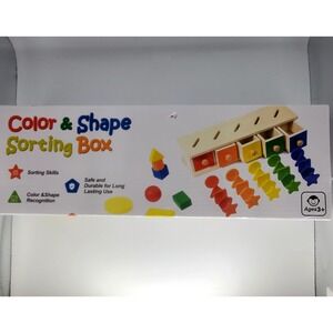 Wooden Color & Shape Sorting Box w/Drawers‎ Ages 3+ New